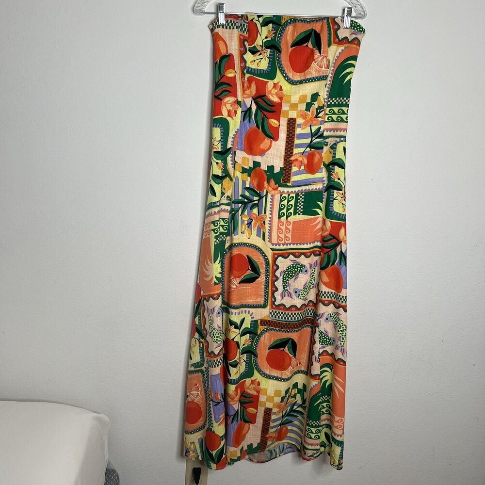 Anthropologie Paper Heart Fruit Print  Strapless Tir Back Maxi Dress Size Medium